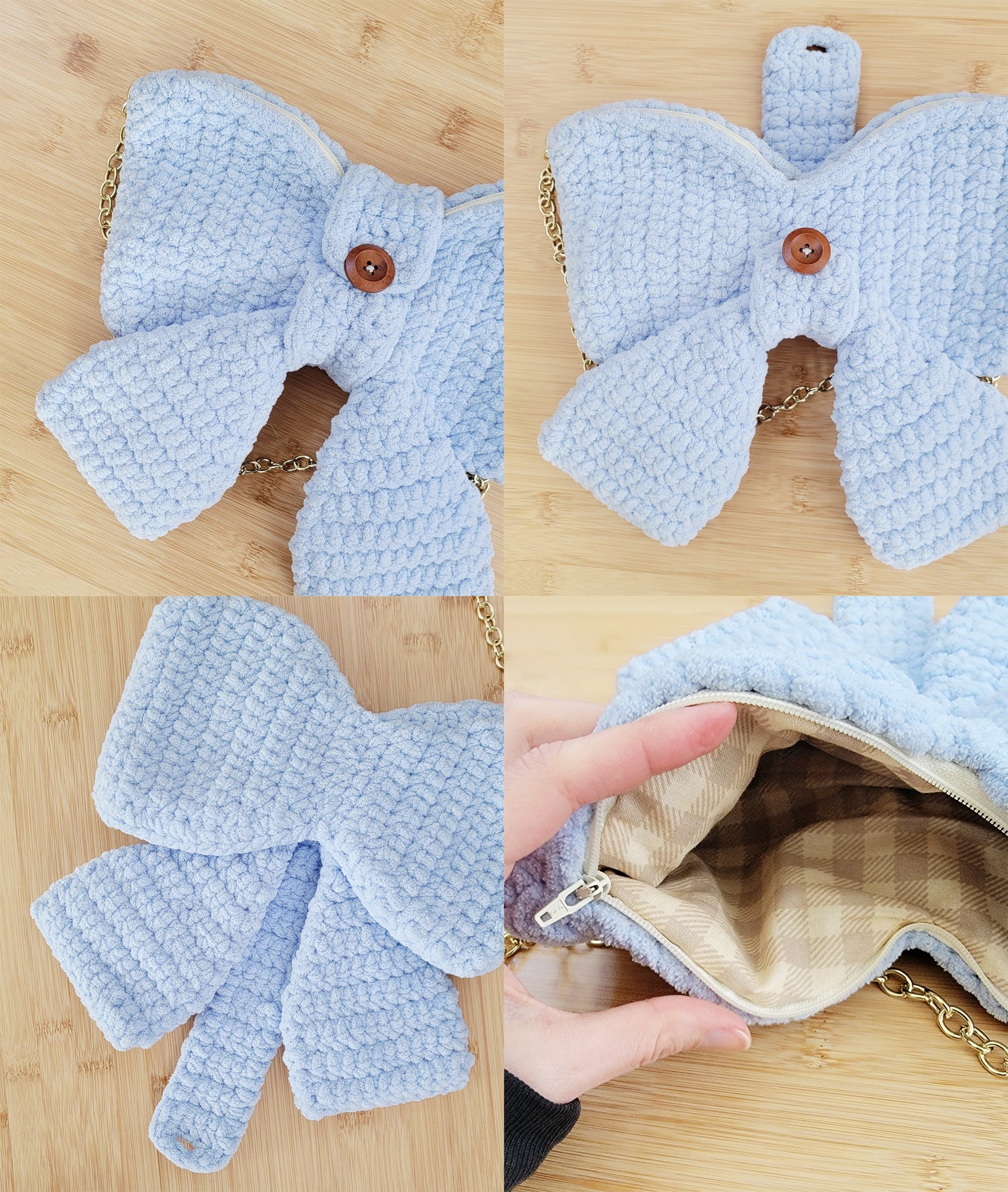 Plush Bow Crossbody Bag - Hand crocheted purse with soft blanket yarn - Sample Sale