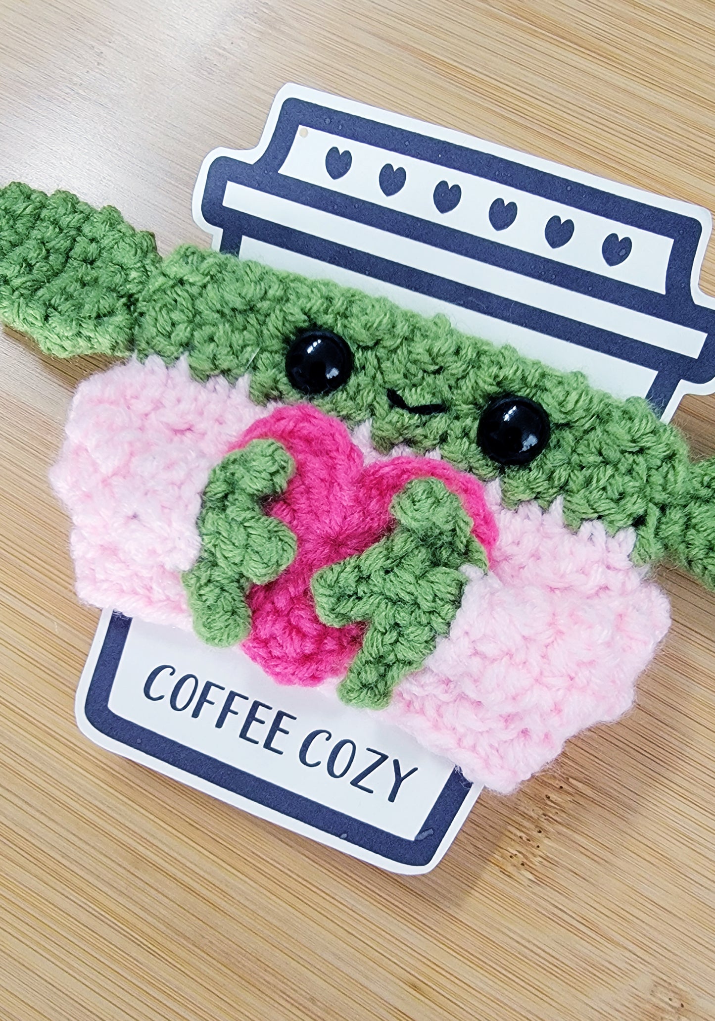 Sweet Baby Alien Creature Coffee Cozy - Hand crocheted cup sleeve