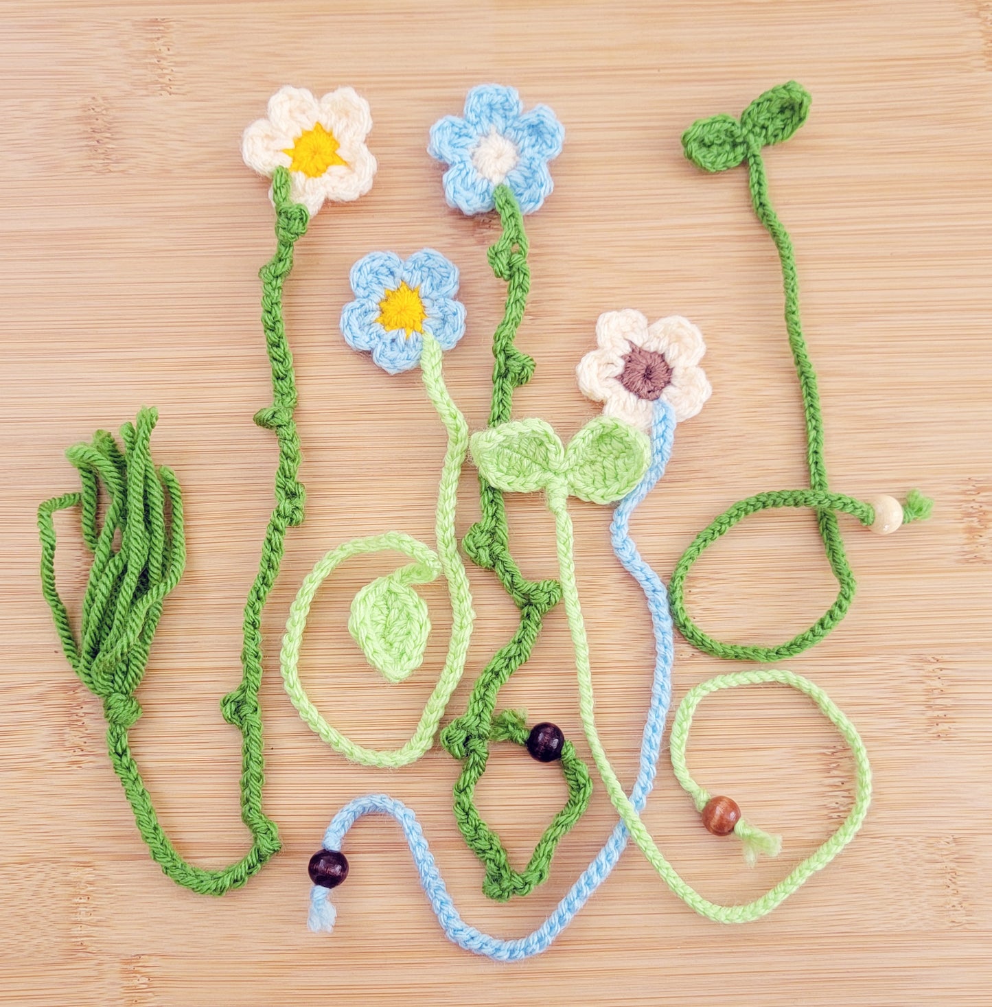 Flower and Sprout Bookmarks - Hand crocheted Botanical Bookmark