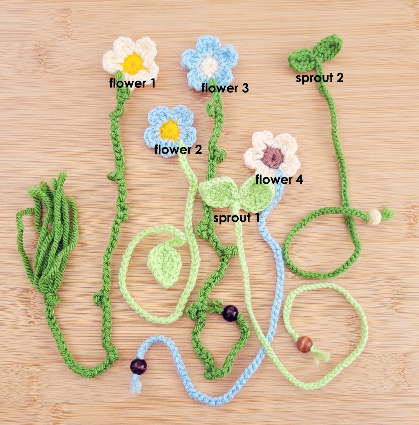 Flower and Sprout Bookmarks - Hand crocheted Botanical Bookmark