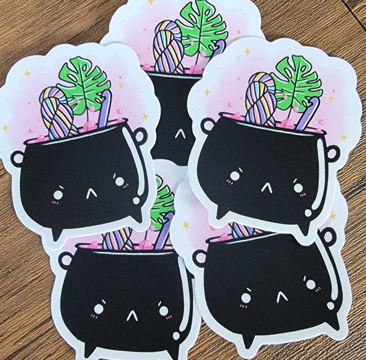 Crochet Witch Cauldron Vinyl Sticker