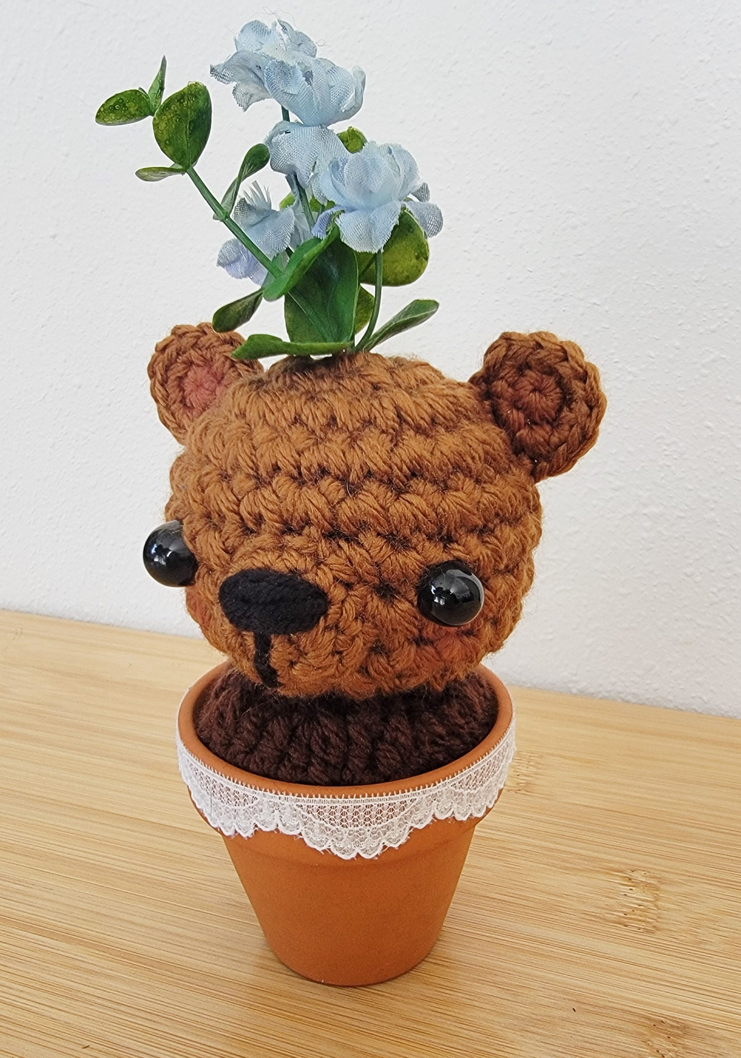 Quirky cute bear plant - Hand crocheted home decor