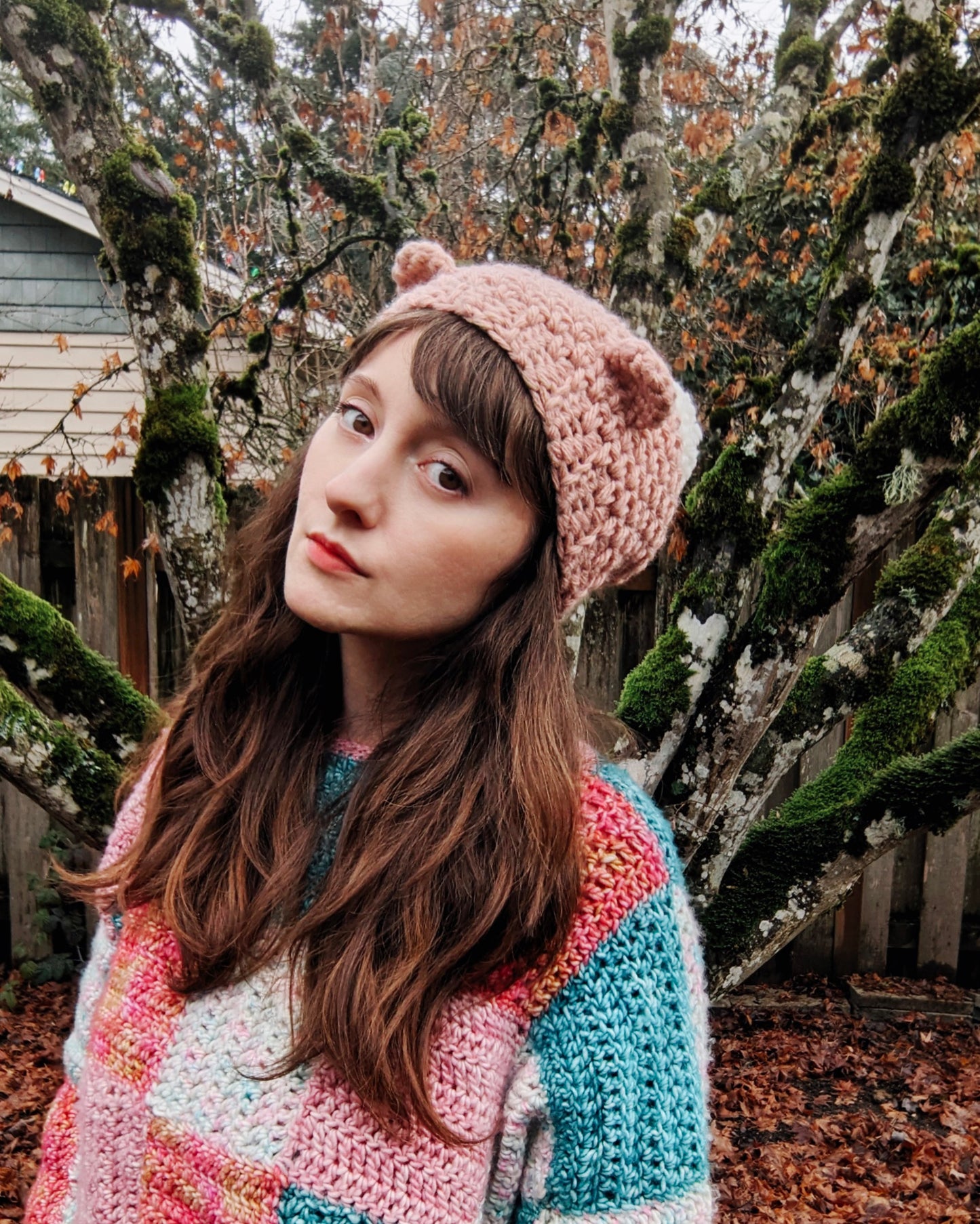 Super Sweet Slouchy Bear Beanie with Pom Pom - Hand crocheted winter wool hat - Sample Sale