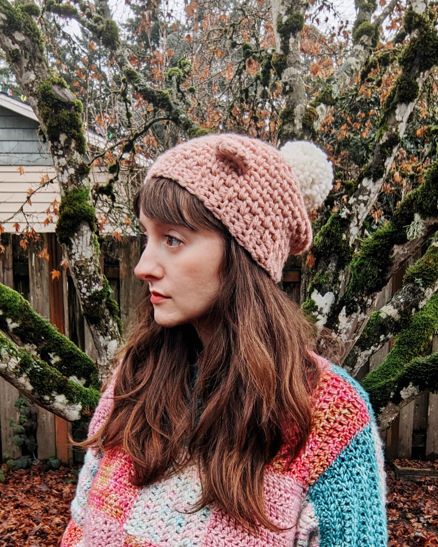 Super Sweet Slouchy Bear Beanie with Pom Pom - Hand crocheted winter wool hat - Sample Sale