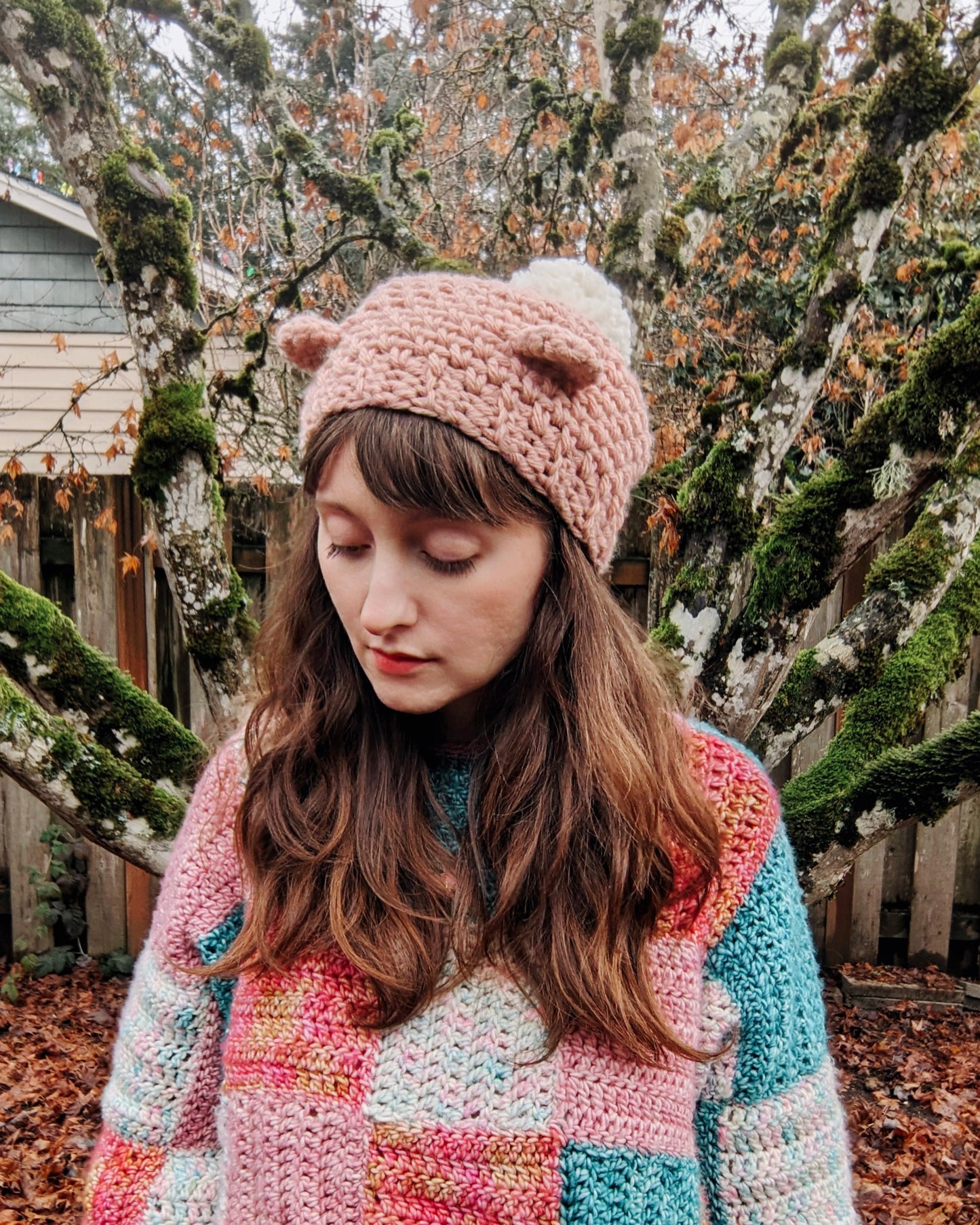 Super Sweet Slouchy Bear Beanie with Pom Pom - Hand crocheted winter wool hat - Sample Sale