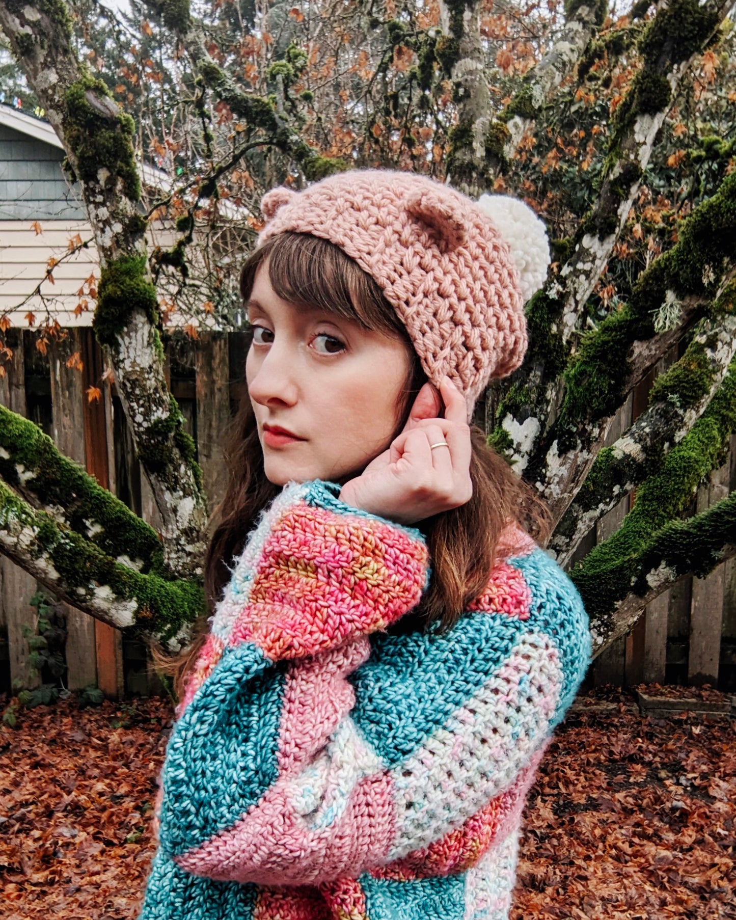 Super Sweet Slouchy Bear Beanie with Pom Pom - Hand crocheted winter wool hat - Sample Sale