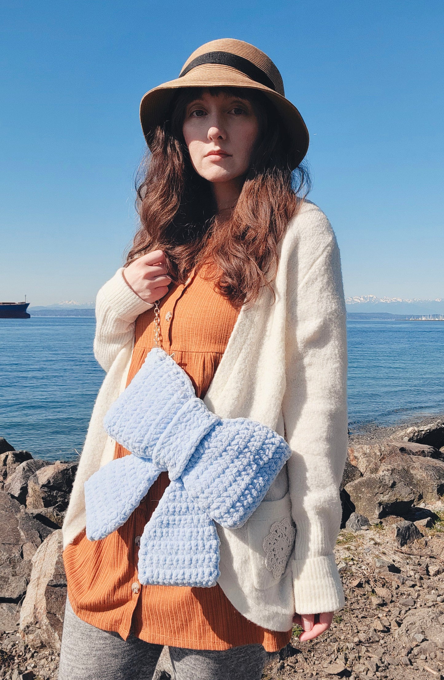 Plush Bow Crossbody Bag - Hand crocheted purse with soft blanket yarn - Sample Sale