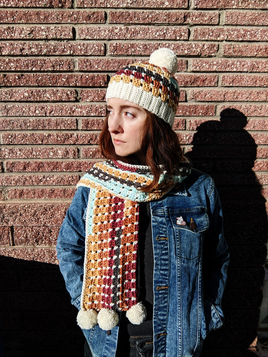 Retro 70s Crochet Hat & Scarf Set - Sample Sale
