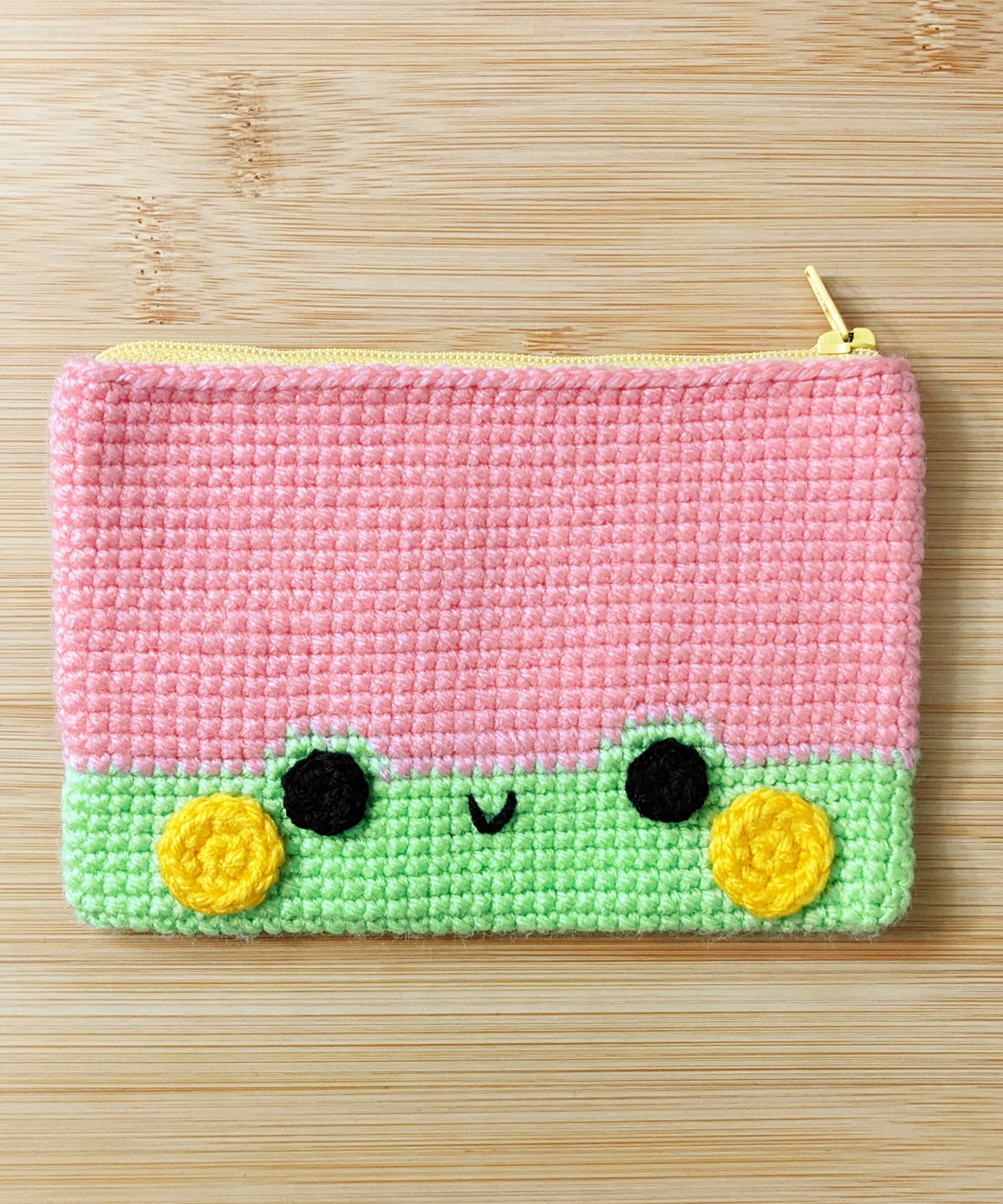 Small Frog Zip Pouch - Hand crocheted froggy zippered bag - Sample Sale