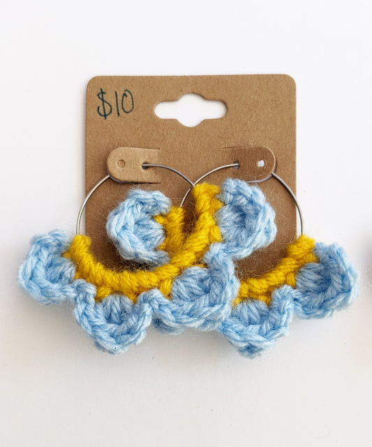 Crochet Flower Stainless Steel Hoop Earrings - Choose your favorite flower