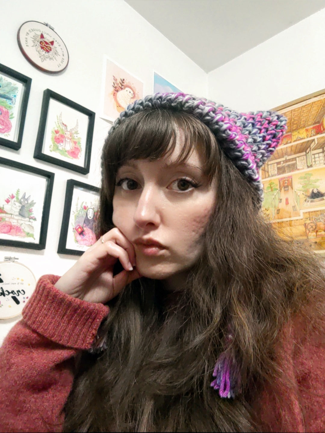 Crochet Goth Kitty Cat Ears Hat