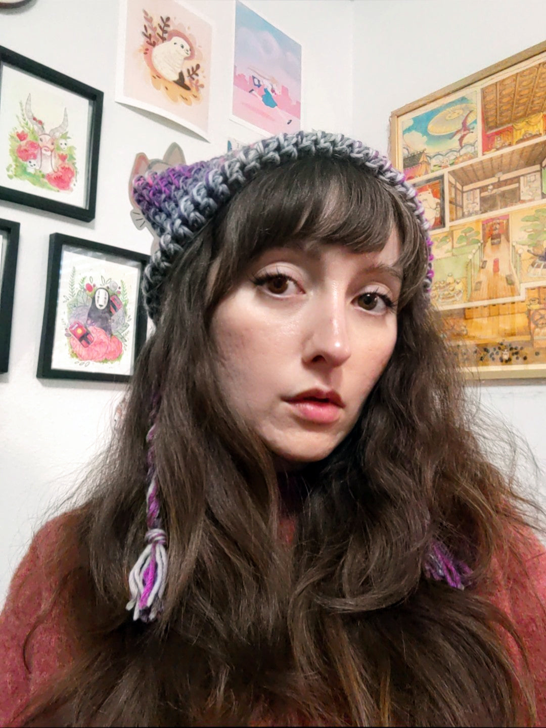 Crochet Goth Kitty Cat Ears Hat