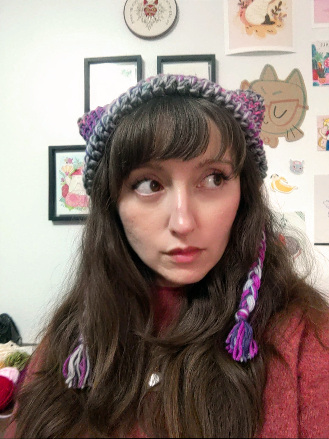 Crochet Goth Kitty Cat Ears Hat