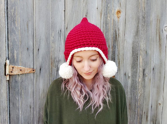 Pointy Pixie Beane with pom poms - Sample Sale