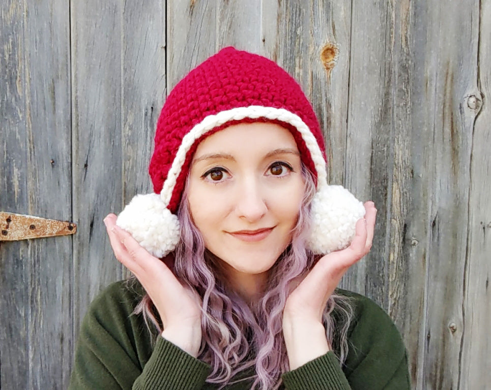 Pointy Pixie Beane with pom poms - Sample Sale