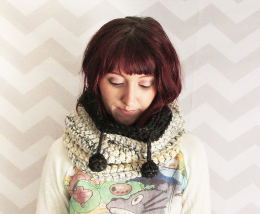 Big Ole' Cozy Tube Cowl with pom pom drawstring - Sample Sale