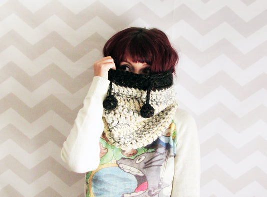 Big Ole' Cozy Tube Cowl with pom pom drawstring - Sample Sale