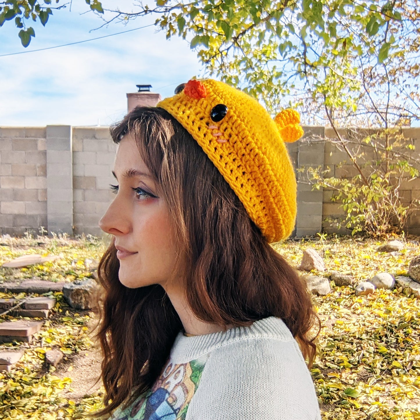 Kawaii Ducky Beret - Hand crocheted and designed hat - Sample Sale