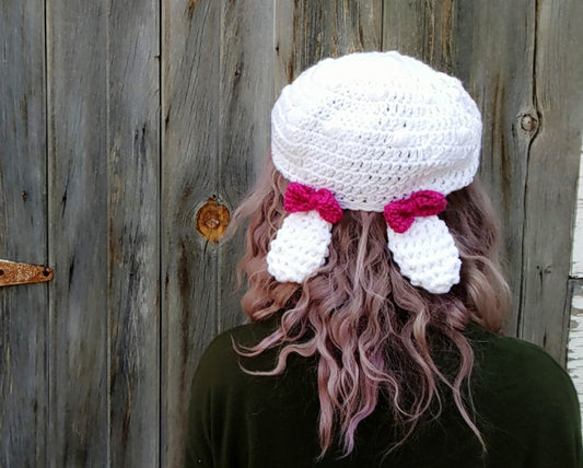 New Crochet Pattern: Bunny Ears Beret (with bows!)