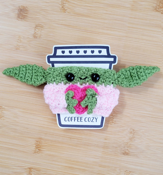 Sweet Baby Alien Creature Coffee Cozy - Hand crocheted cup sleeve