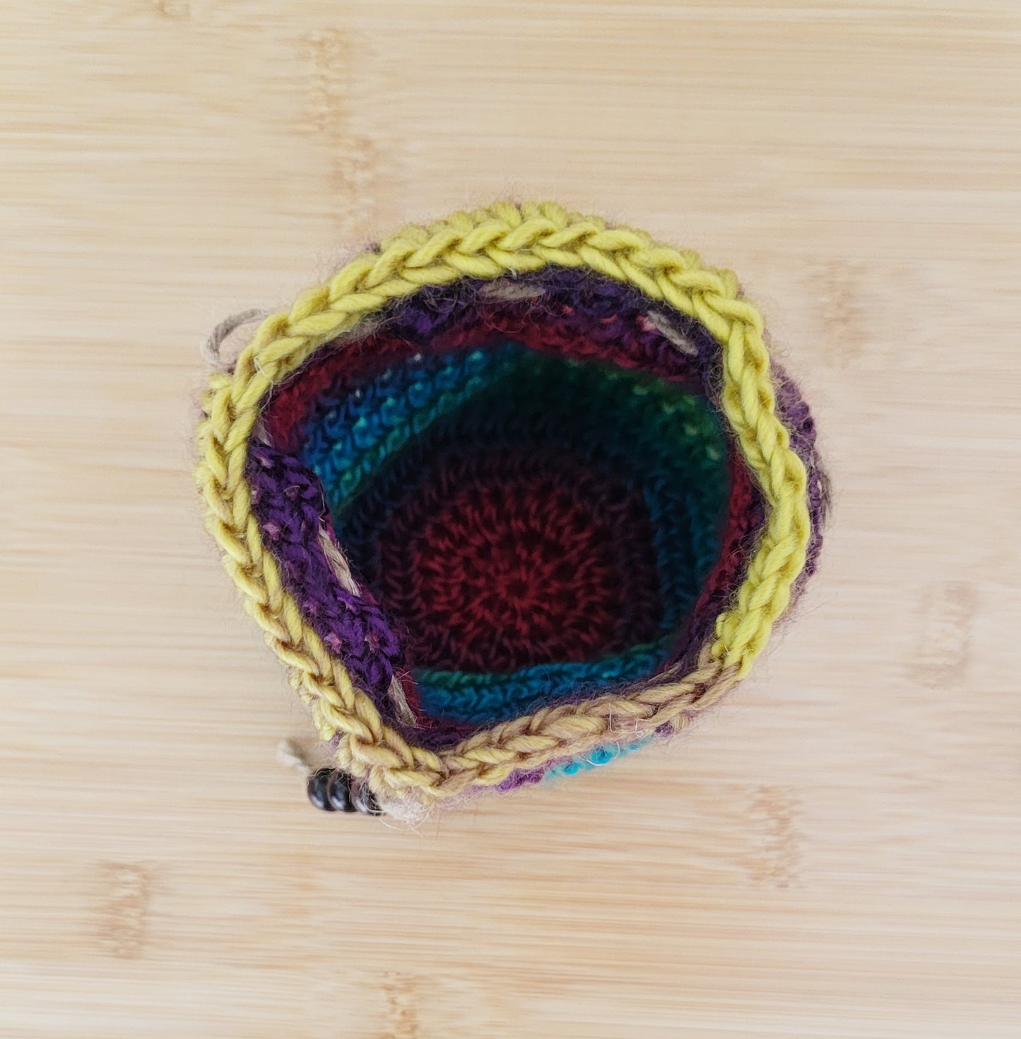Jewel Toned Rainbow Dice Bag - Hand crocheted Draw String Pouch
