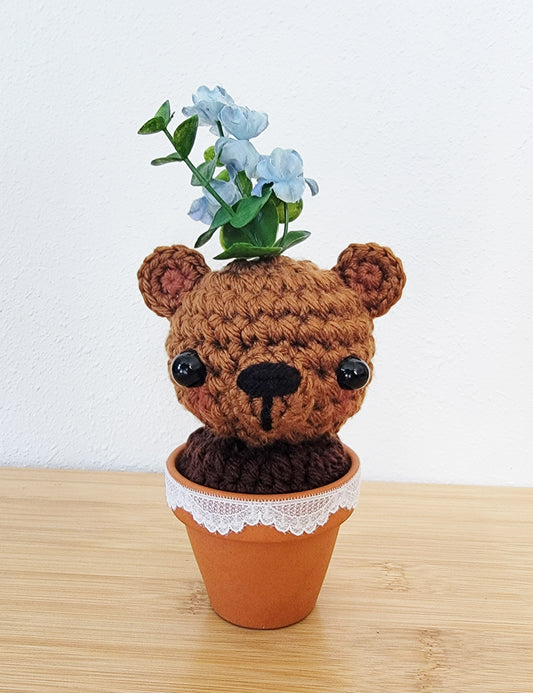 Quirky cute bear plant - Hand crocheted home decor