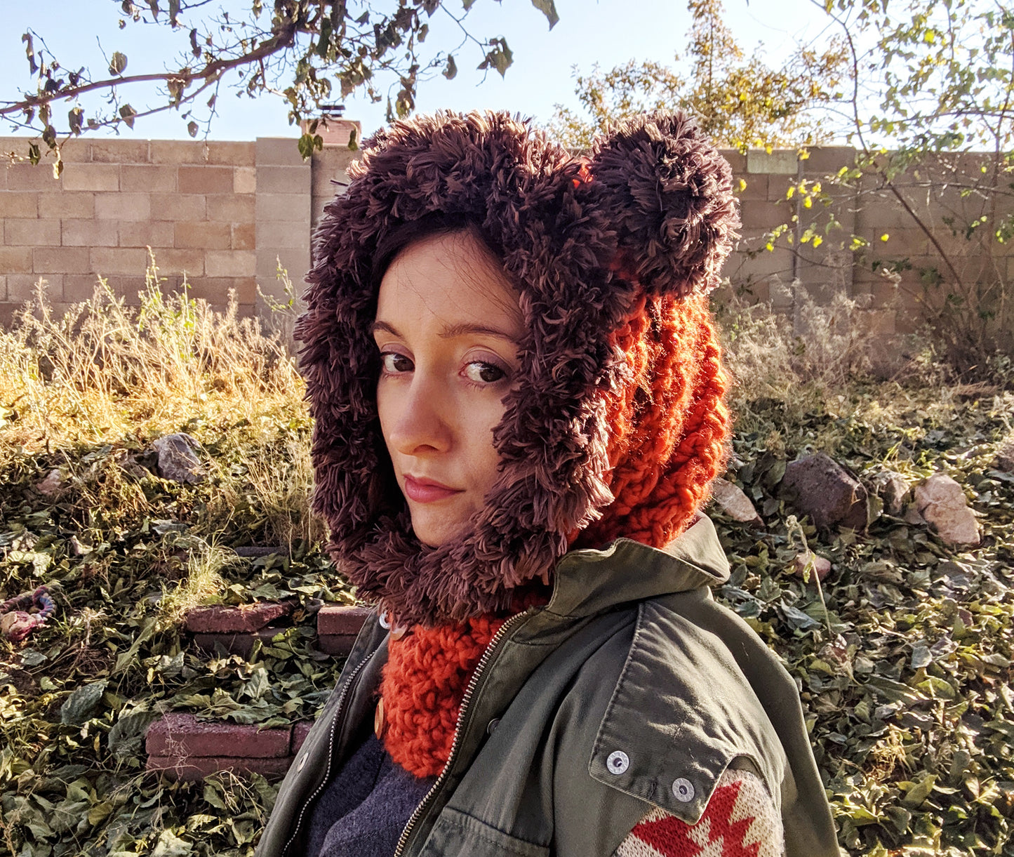 Galaxy Battle Bears Snood - Hand crocheted cowl hood - Sample Sale