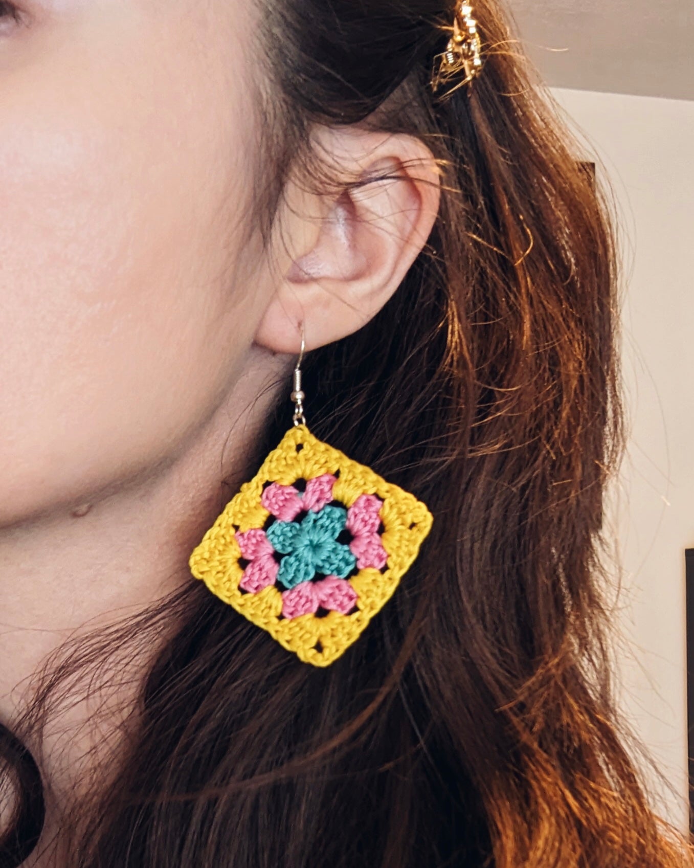 Sterling Silver Granny Square Earrings - Choose your color