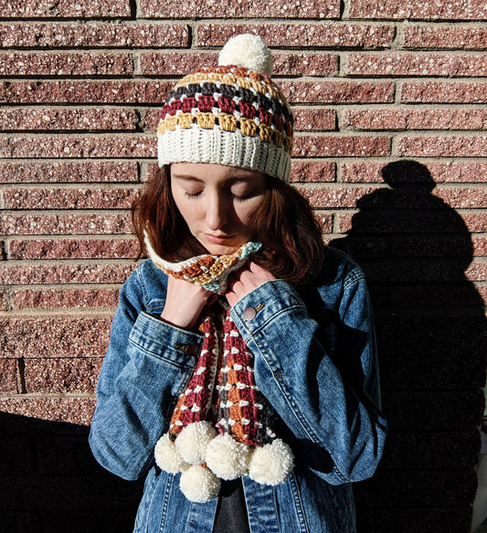 Retro 70s Crochet Hat & Scarf Set - Sample Sale
