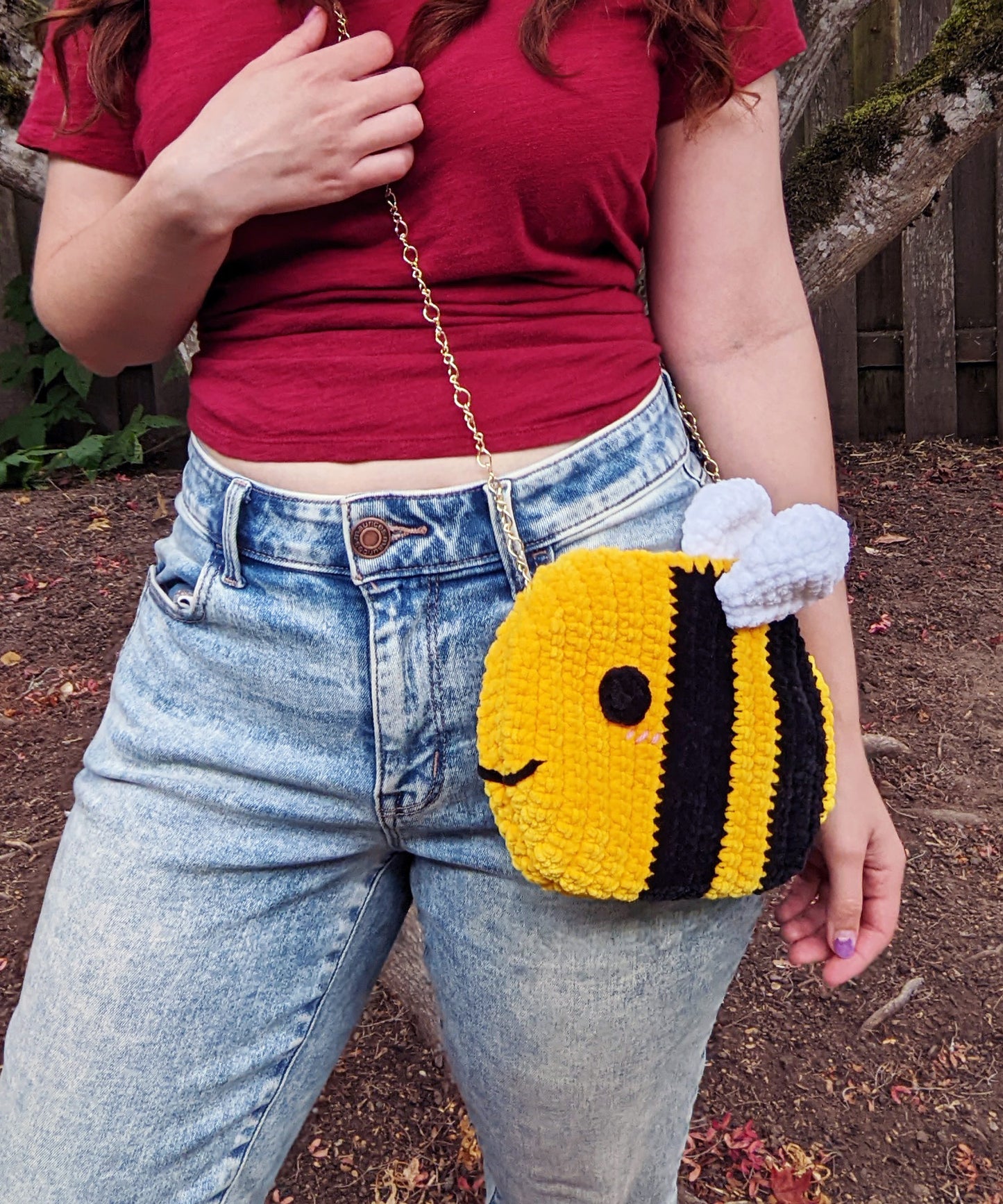 Fuzzy Chonky Bee Crossbody Bag - Hand crocheted purse - Sample Sale