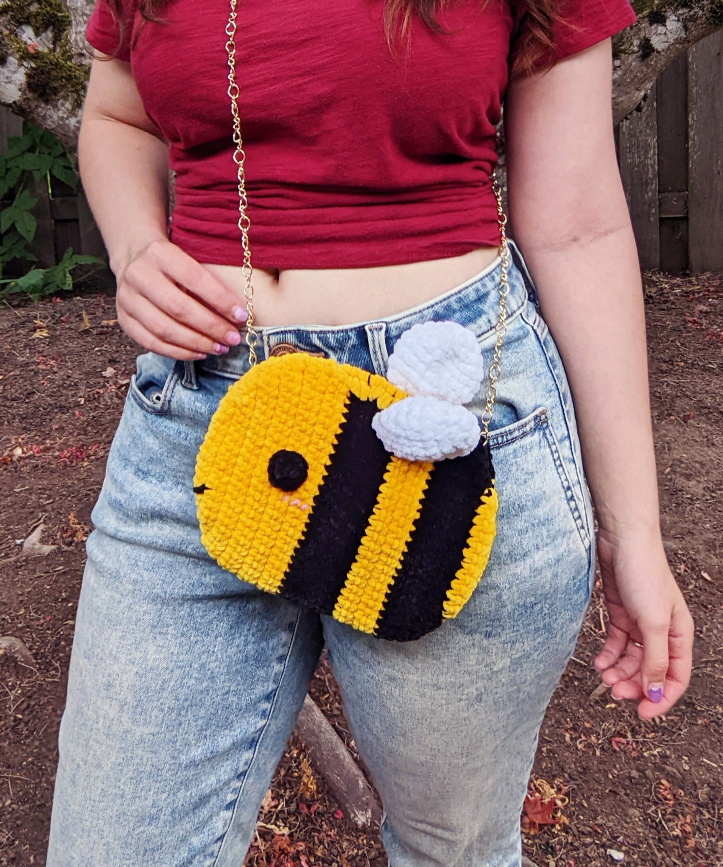 Fuzzy Chonky Bee Crossbody Bag - Hand crocheted purse - Sample Sale