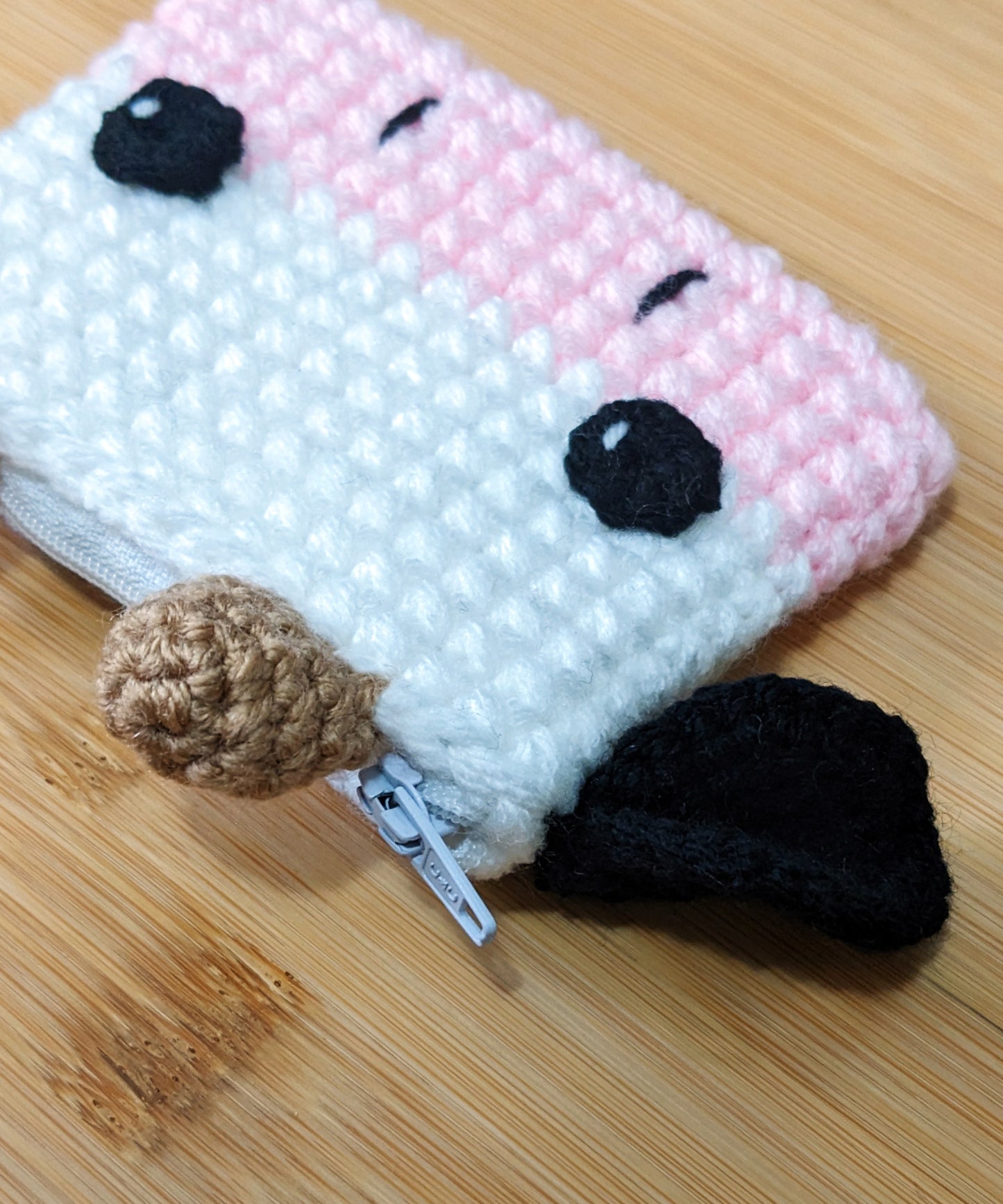 Mini Cow Zip Pouch - Hand crocheted credit card wallet - Sample Sale