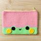 Small Frog Zip Pouch - Hand crocheted froggy zippered bag - Sample Sale