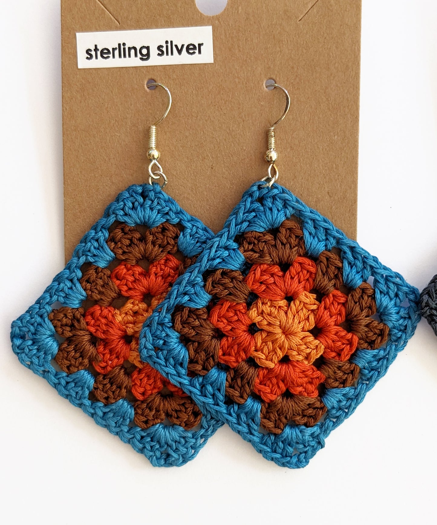 Sterling Silver Granny Square Earrings - Choose your color