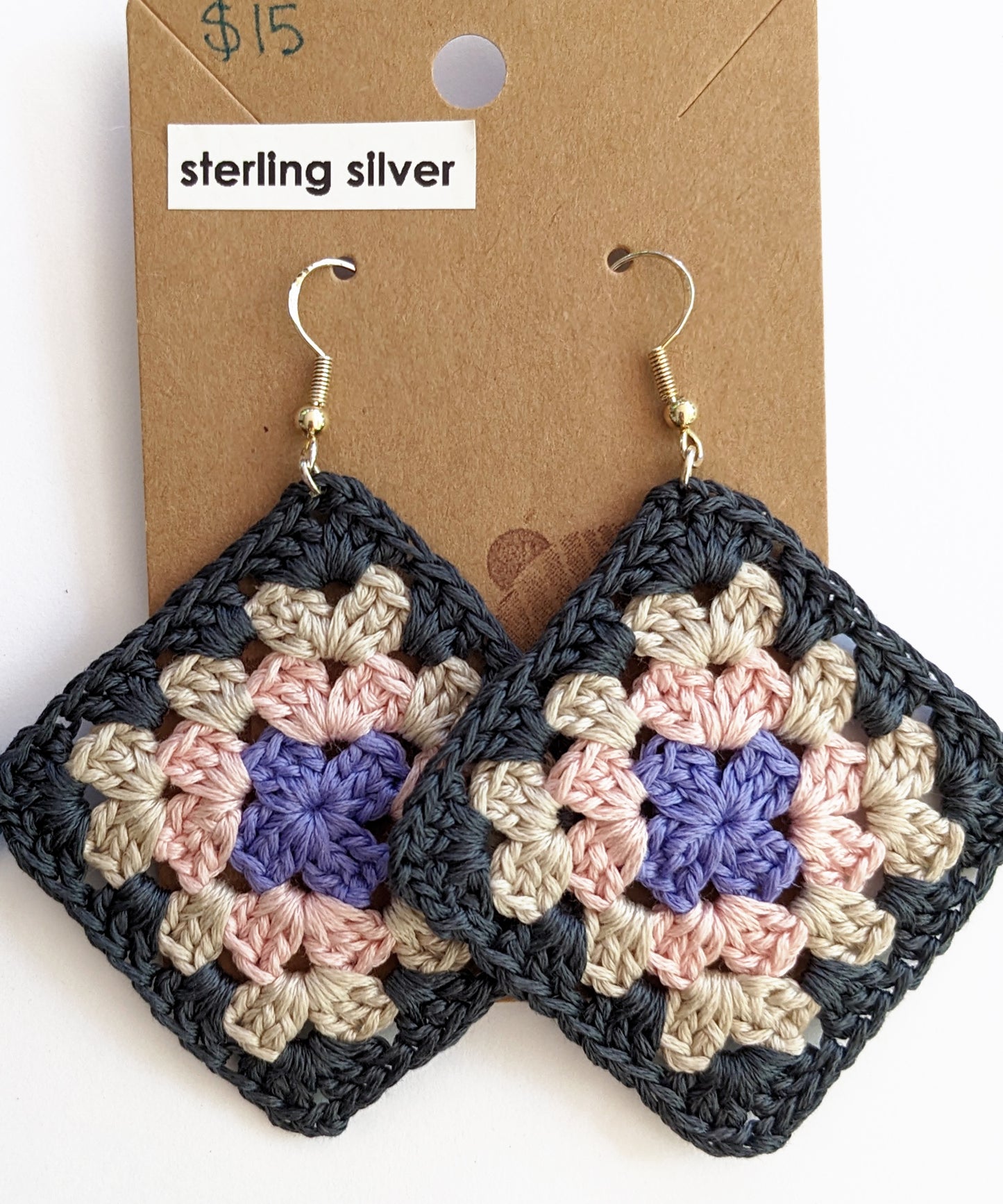 Sterling Silver Granny Square Earrings - Choose your color