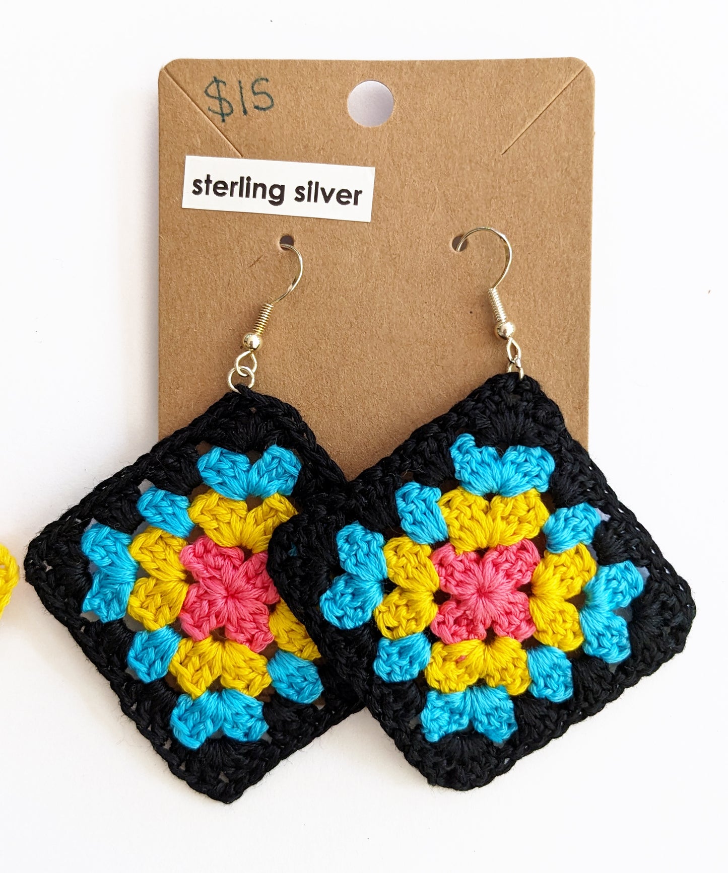 Sterling Silver Granny Square Earrings - Choose your color