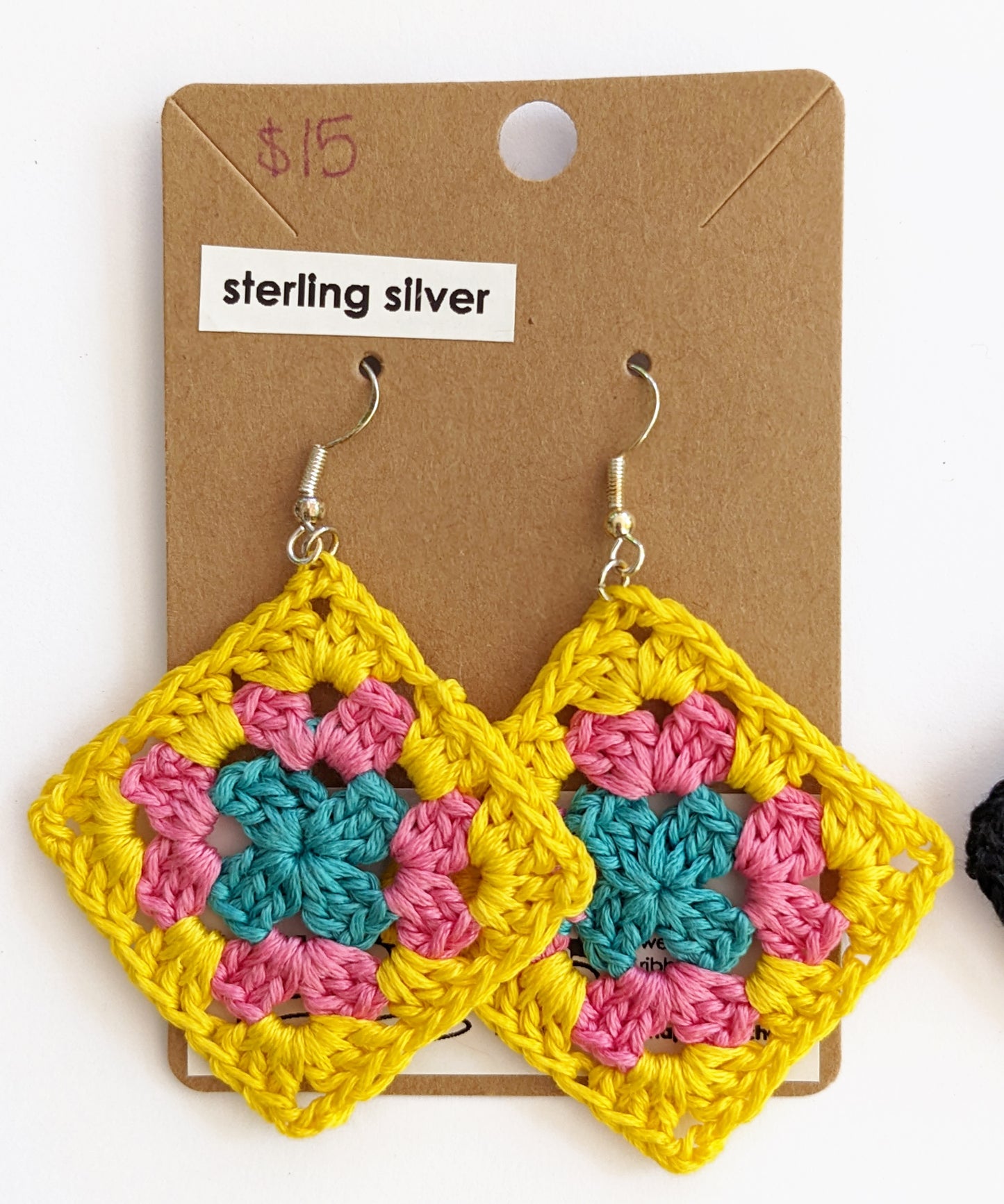 Sterling Silver Granny Square Earrings - Choose your color