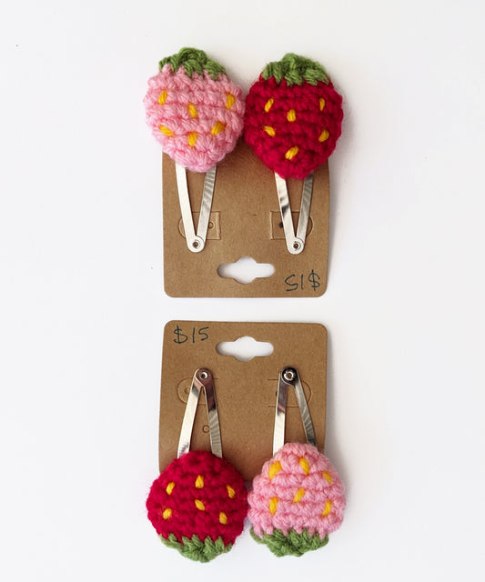 Crochet Flower and Strawberry Hair Clips - Choose your favorite