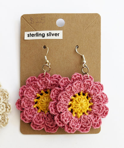 Sterling Silver Crochet Flower Earrings - Choose your favorite flower