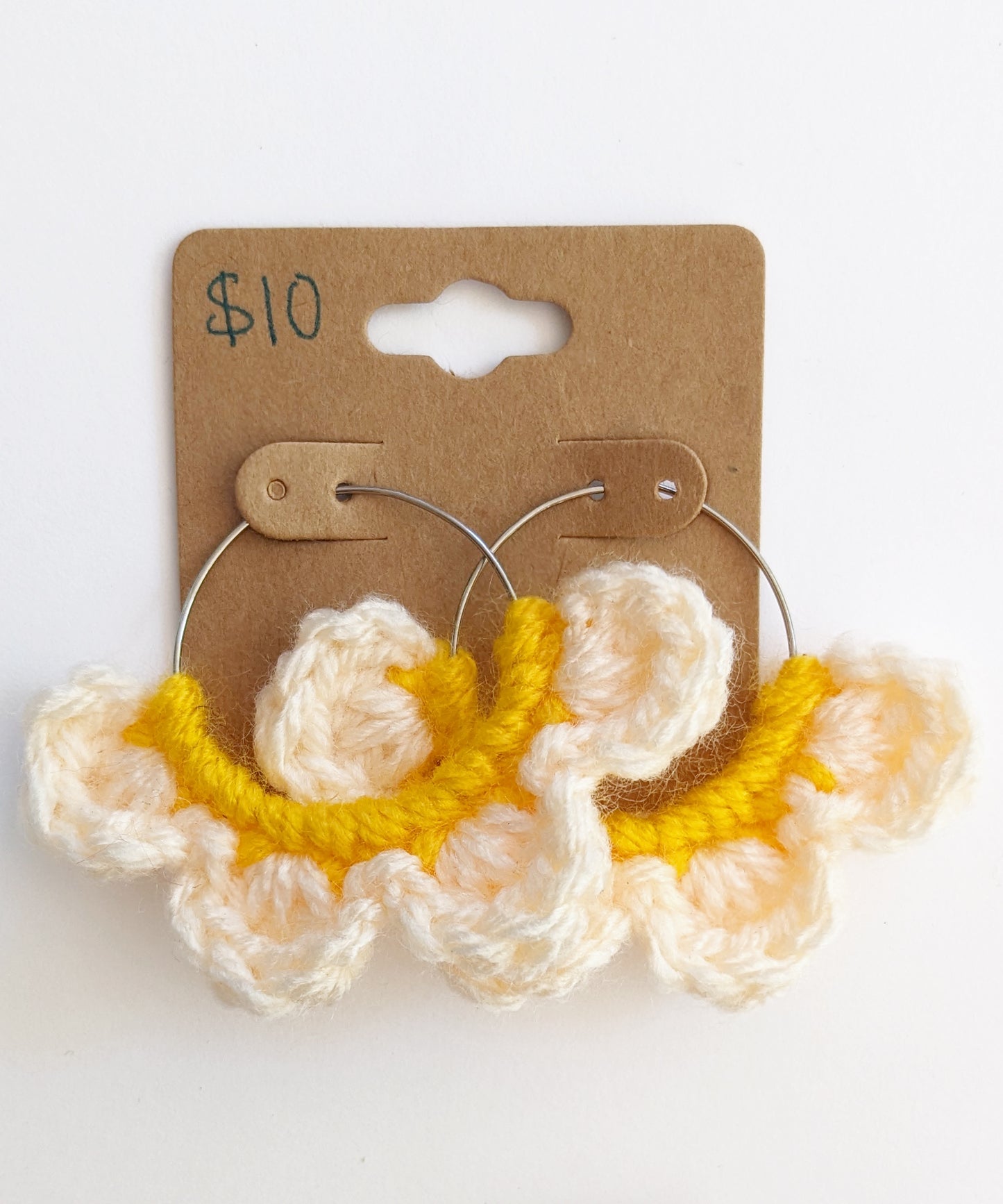 Crochet Flower Stainless Steel Hoop Earrings - Choose your favorite flower