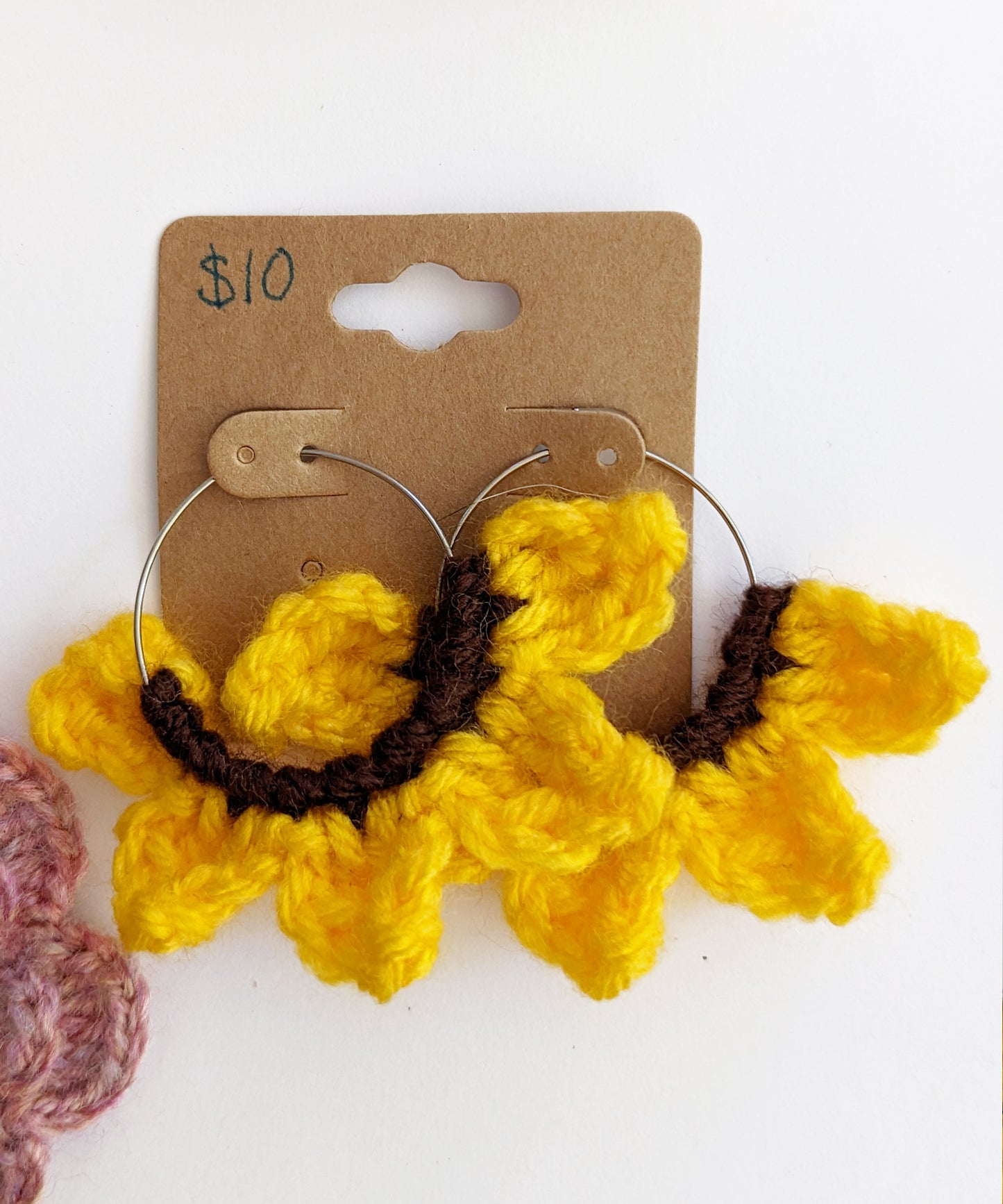 Crochet Flower Stainless Steel Hoop Earrings - Choose your favorite flower