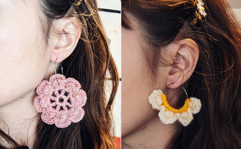 Crochet Flower Stainless Steel Hoop Earrings - Choose your favorite flower