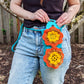 Retro 70s Water Bottle or Phone Crossbody Bag - Hand crocheted granny squares - Sample Sale