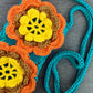 Retro 70s Water Bottle or Phone Crossbody Bag - Hand crocheted granny squares - Sample Sale