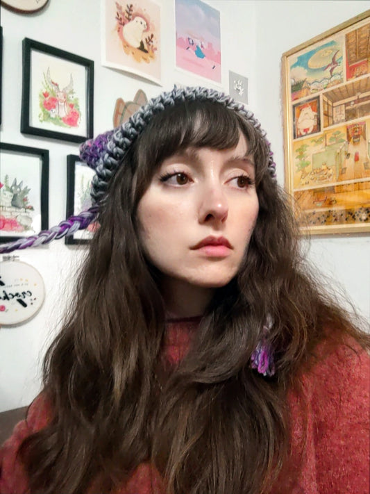 Crochet Goth Kitty Cat Ears Hat
