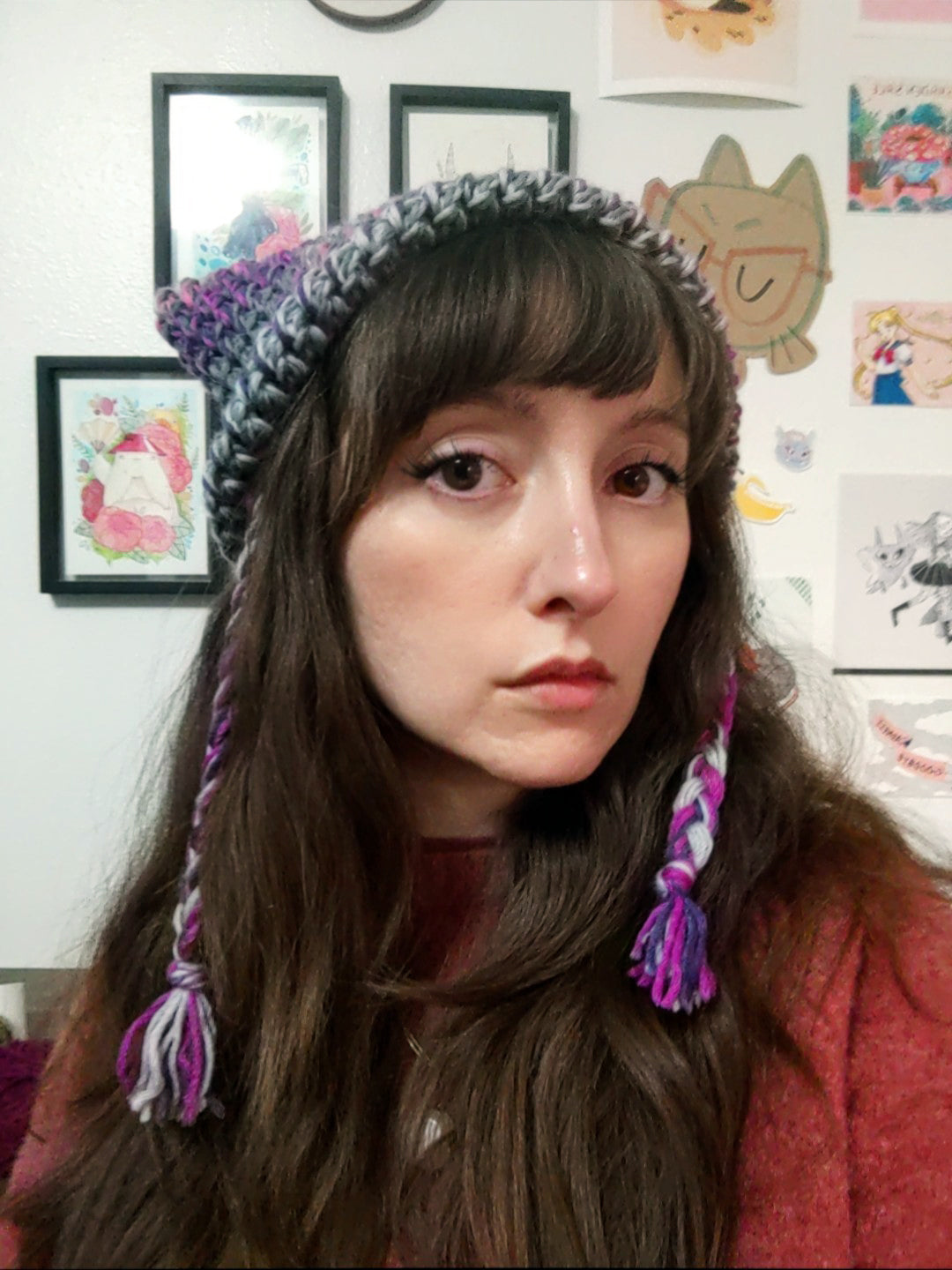 Crochet Goth Kitty Cat Ears Hat
