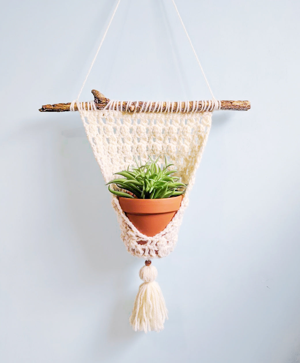 Crochet Pattern: Faux Macrame Hanging Planter With Tassel