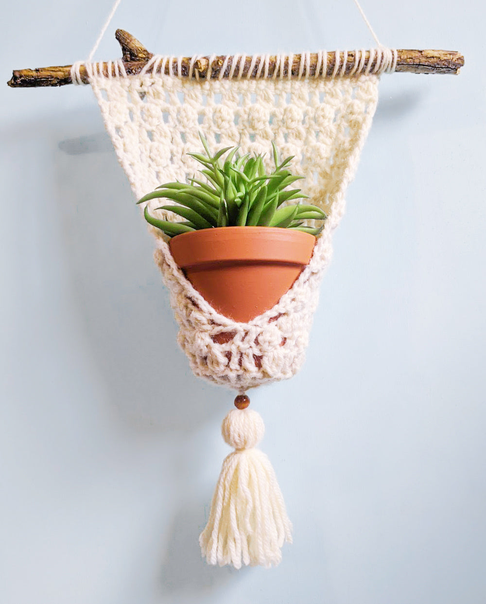 Crochet Pattern: Faux Macrame Hanging Planter With Tassel