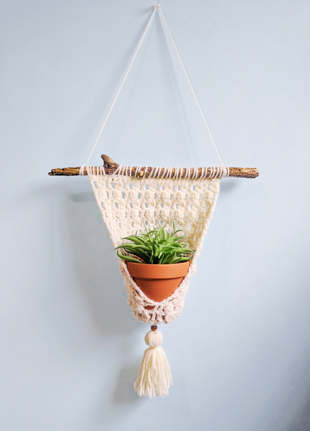 Crochet Pattern: Faux Macrame Hanging Planter With Tassel