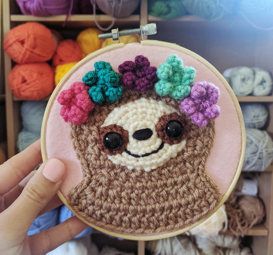Crochet Pattern: Sloth With Flower Crown Wall Hanging